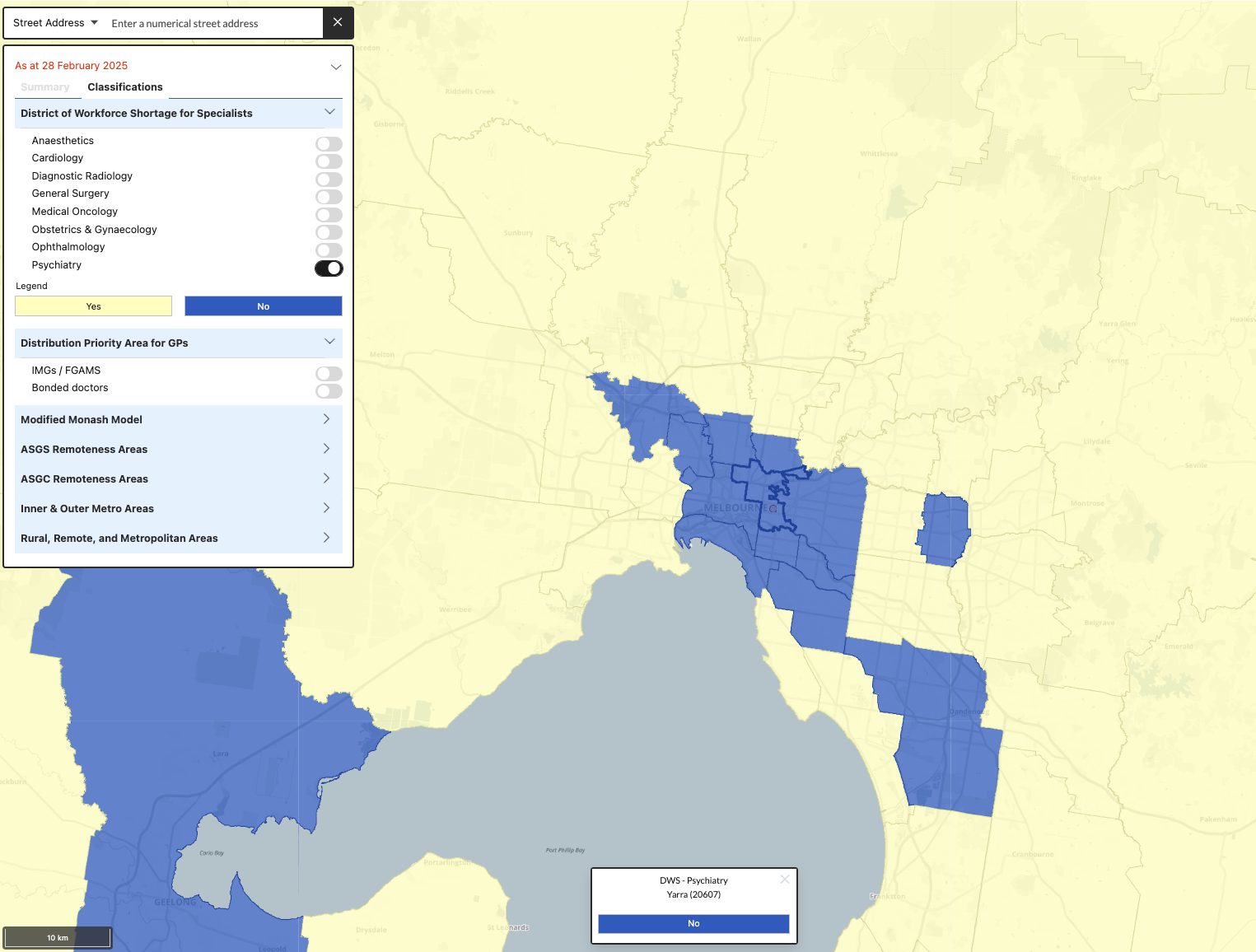 district workforce shortage map - toggle specialities